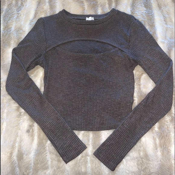 Gray-green Garage long sleeve cut out tee - Picture 2 of 6